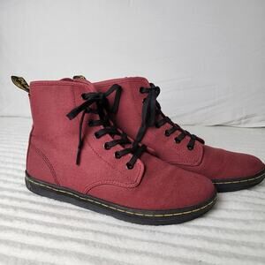 Dr. Martens Shoreditch Burgundy Canvas Boots Womens 8  Grunge Punk Goth Lace-Up